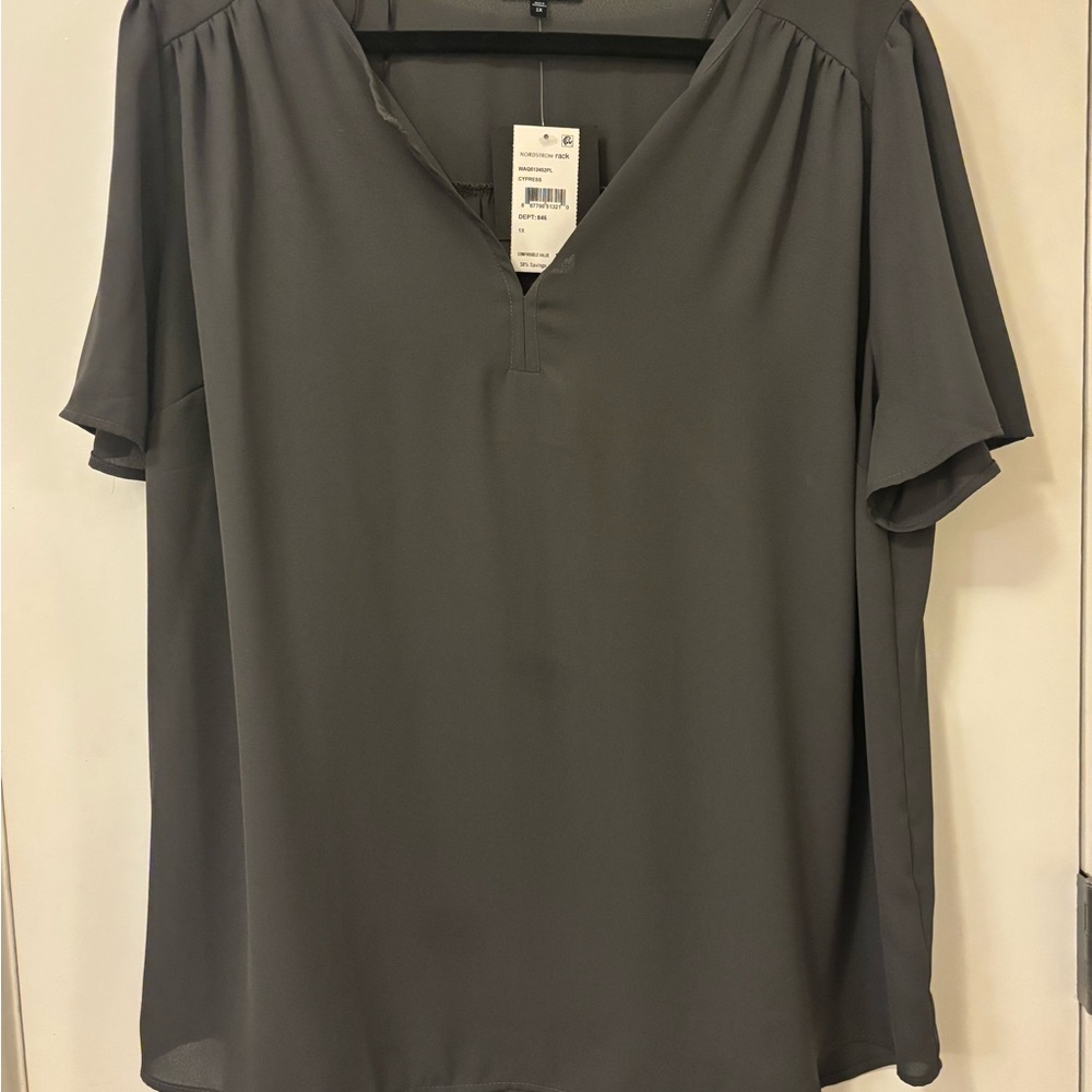 Pleione Women’s Hunter Green V-Neck Blouse 1X